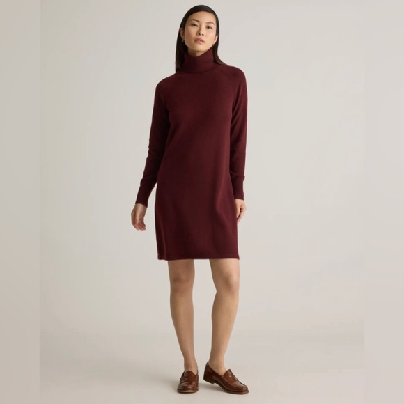Quince Cashmere Turtleneck Mongolian Sweater Dress Rich Burgundy Size Medium NWT - Picture 1 of 11